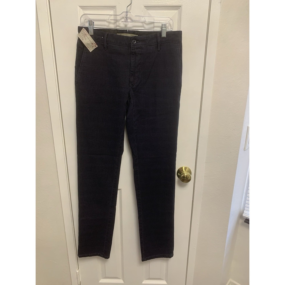 NWT Incotex Mens Flat Front Slim Fit Chino Pants Blue Check 31 x 32